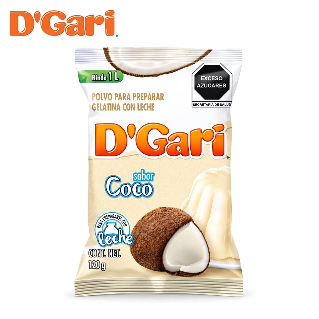 Polvo para Preparar Gelatina D’Gari Sabor Coco de Leche 120 g