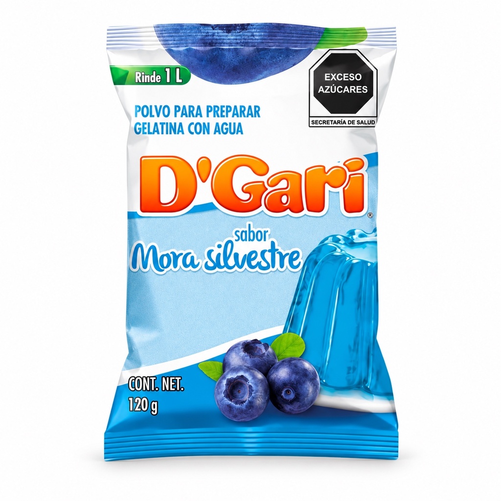 Polvo para Preparar Gelatina D’Gari Sabor Mora Silvestre de Agua 120 g