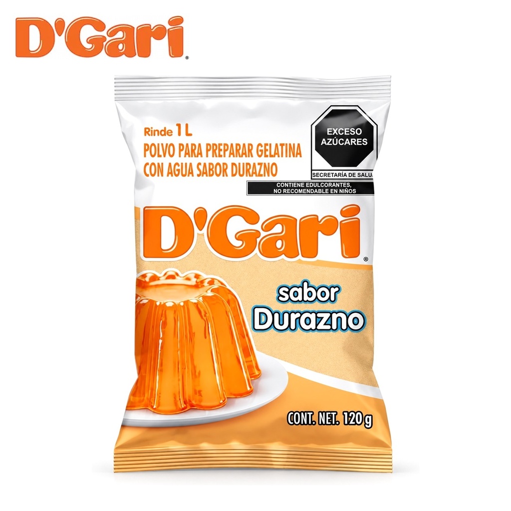Polvo para Preparar Gelatina D´gari Sabor Durazno de Agua 120gr