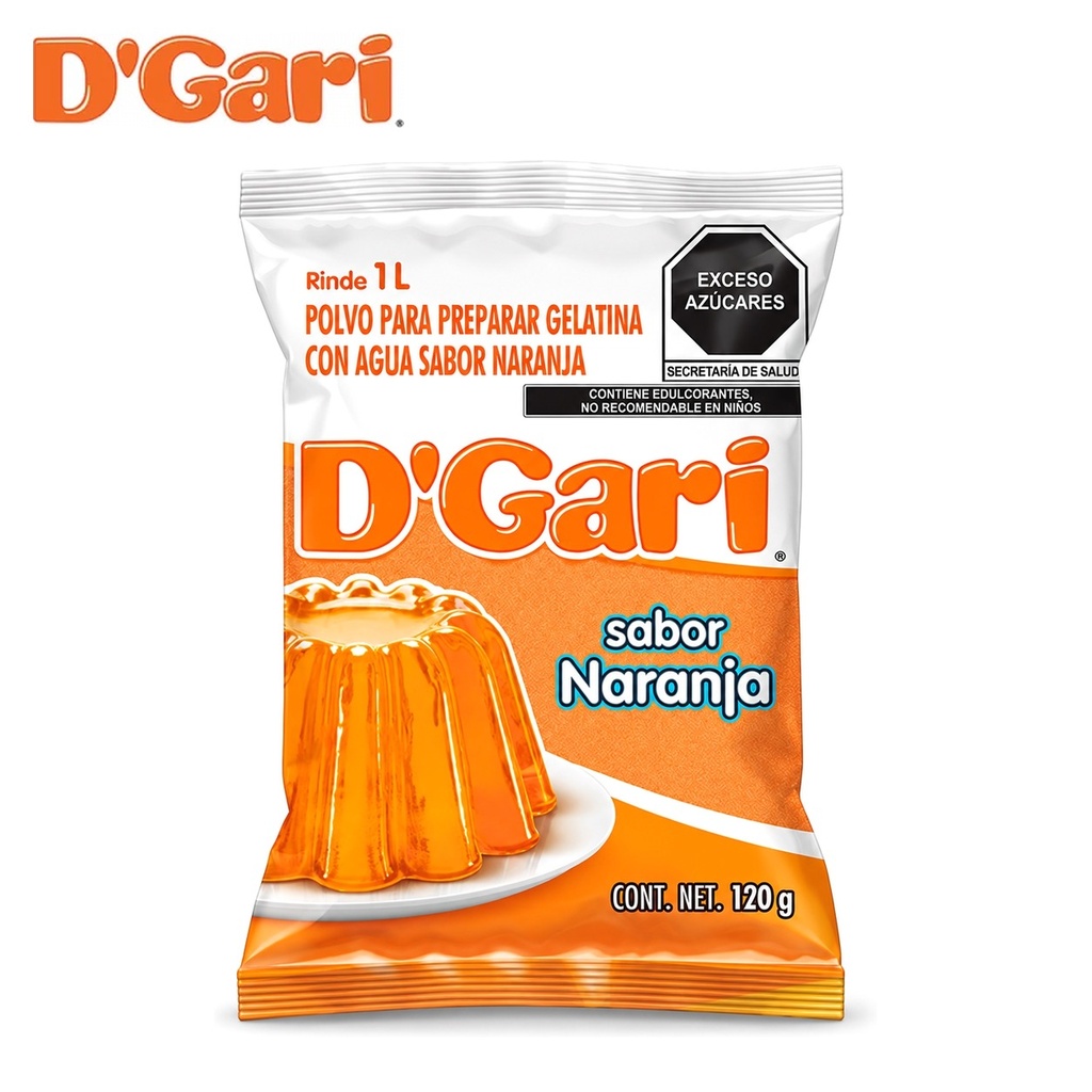 Polvo para Preparar Gelatina D´gari Sabor Naranja de Agua 120gr