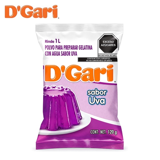 [POL-0035] Polvo para Preparar Gelatina D´gari Sabor Uva de Agua 120gr