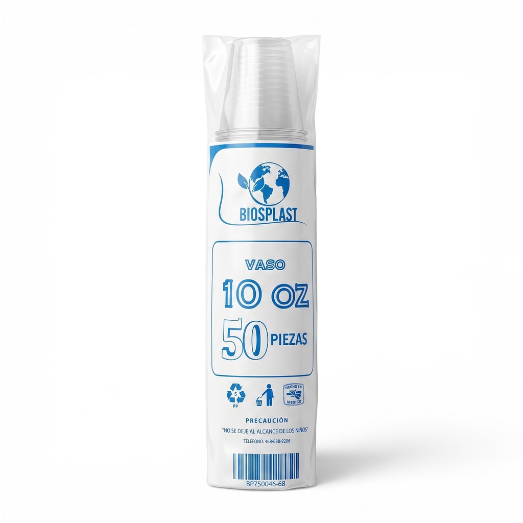 Vaso Plástico 10oz Bioplast 50u