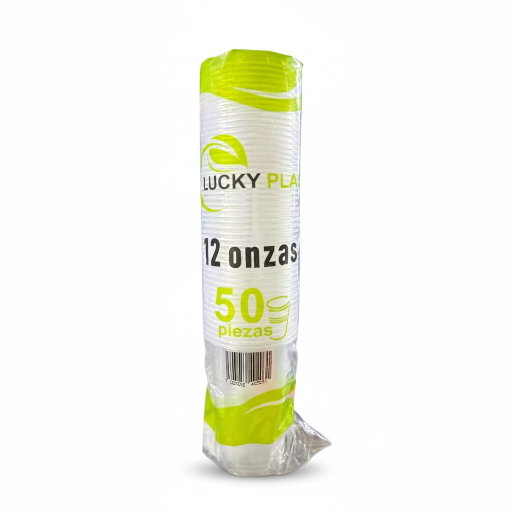 VASO PLÁSTICO 12oz ECONÓMICO LUCKYPLAST 50u