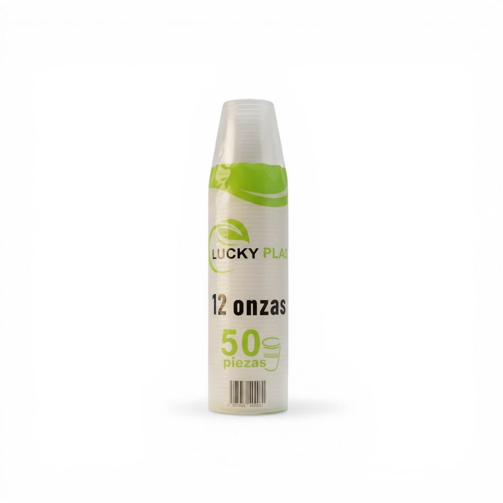 VASO PLÁSTICO 12oz ECONÓMICO LUCKYPLAST 50u