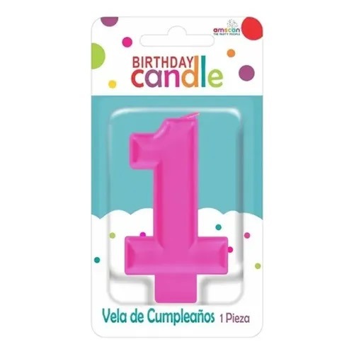 [VEL-0006] VELA DE NÚMERO 1 ROSA METÁLICO AMSCAN