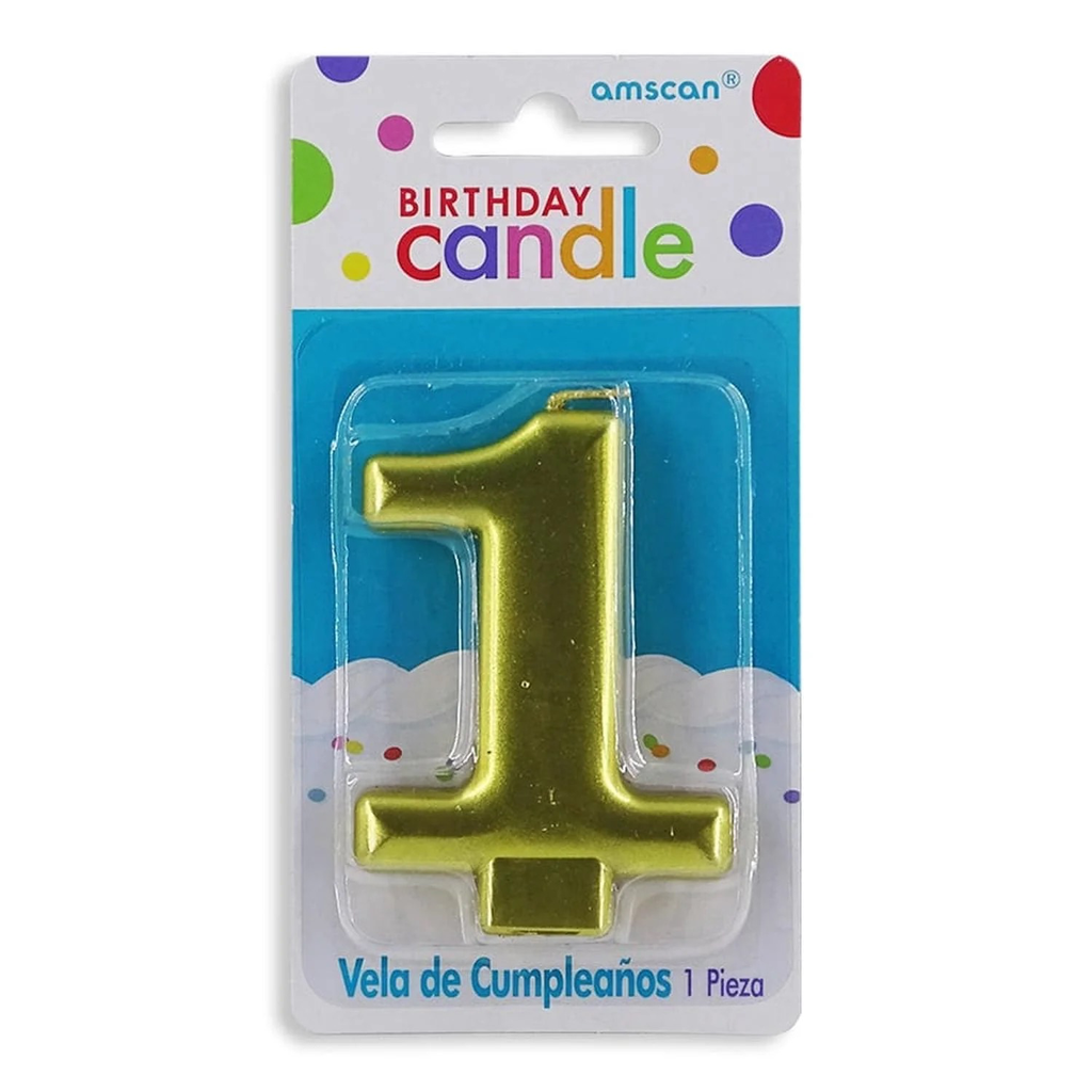 [VEL-0005] VELA DE NÚMERO 1 ORO METÁLICO AMSCAN