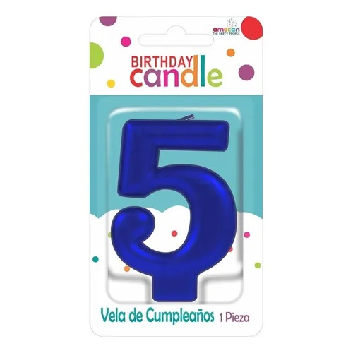 VELA DE NÚMERO 5 AZUL METÁLICO AMSCAN