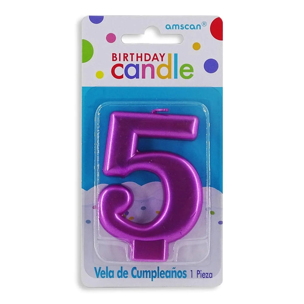 VELA DE NÚMERO 5 ROSA METÁLICO AMSCAN