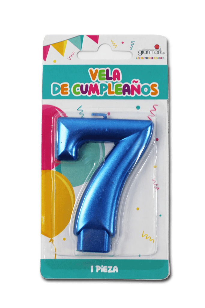 VELA DE NÚMERO 7 AZUL METÁLICO AMSCAN