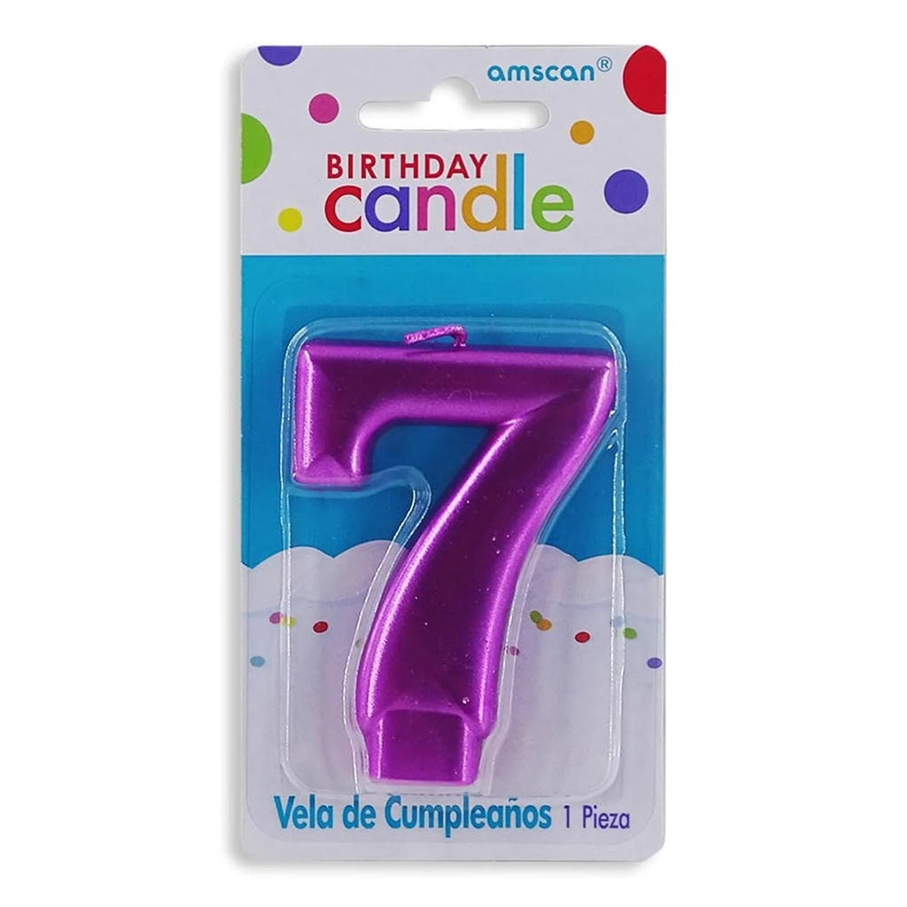 VELA DE NÚMERO 7 ROSA METÁLICO AMSCAN