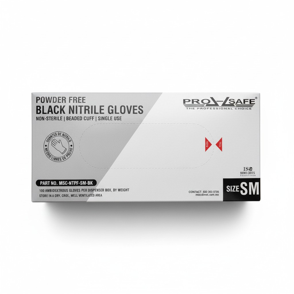 GUANTE NITRILO NEGROS S/M PROSAFE C/100u
