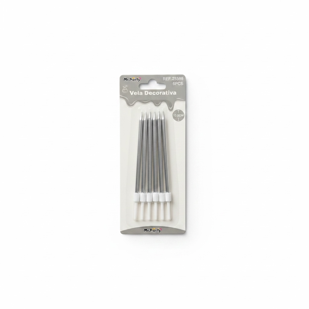 [VDPC-1191] VELA DECORATIVA PALITO COLOR PLATA (25598) C/6u