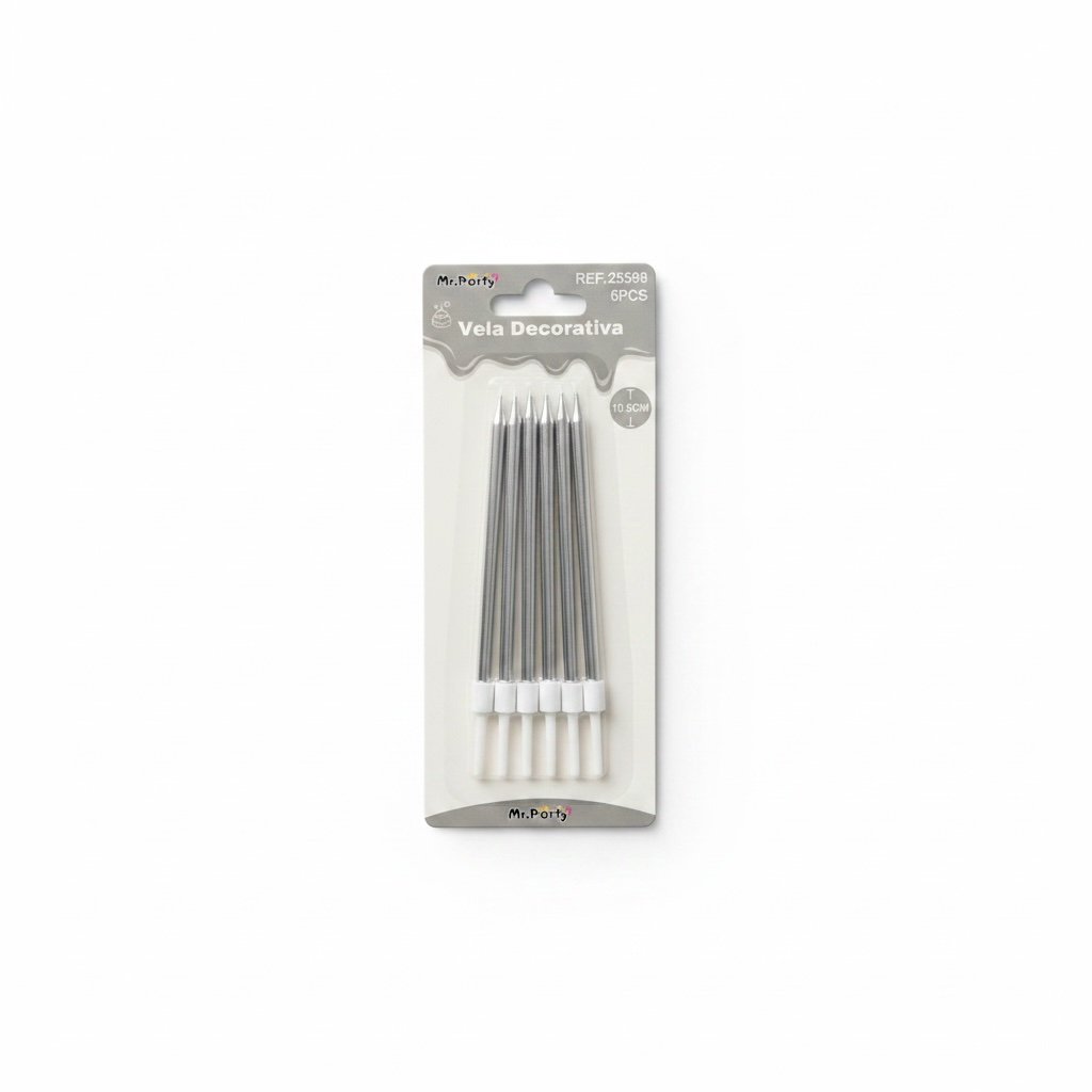 Vela Decorativa Palito Color Plata (25598) C/6u