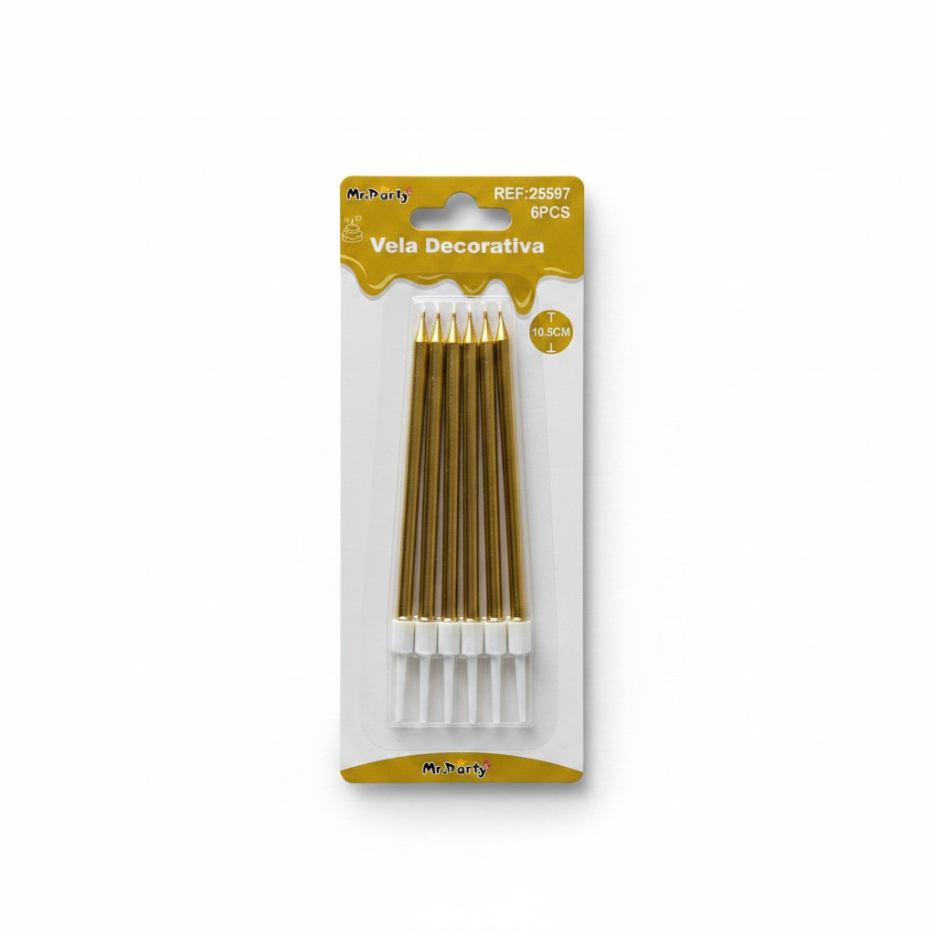 Vela Decorativa Palito Color Dorado (25597) C/6u