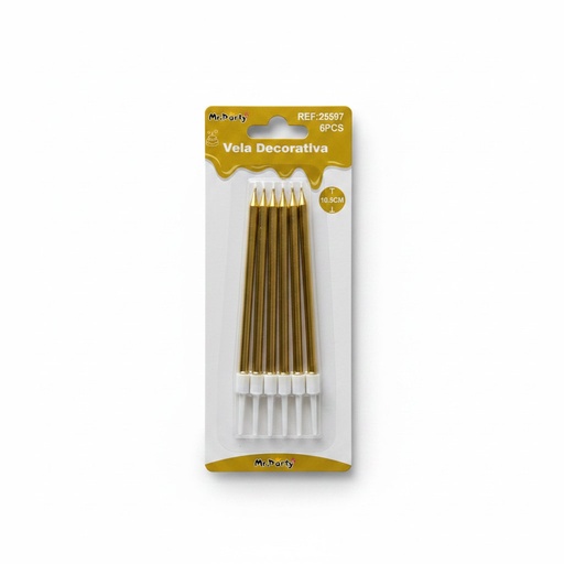 [VDPC-1190] Vela Decorativa Palito Color Dorado (25597) C/6u