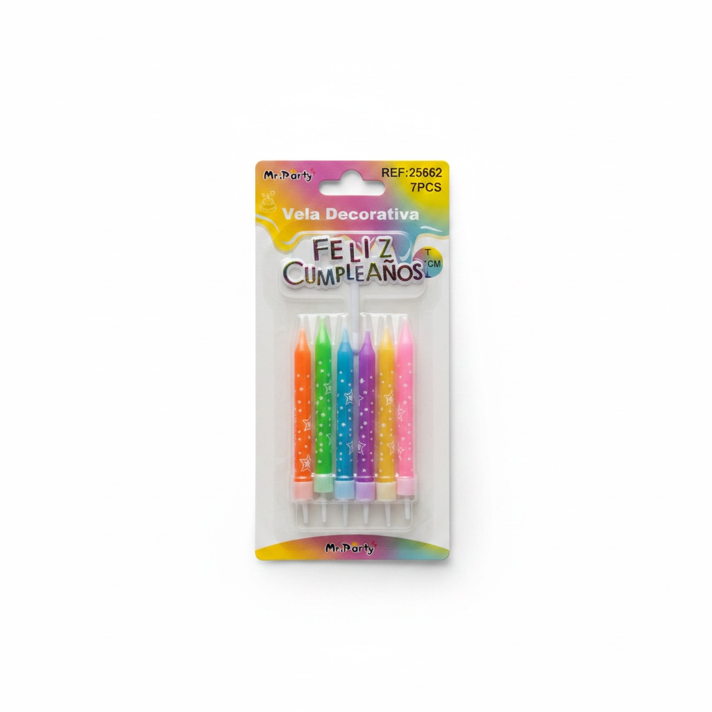 [VDPF-1193] VELA DECORATIVA PALITO FELIZ CUMPLEAÑOS COLORES (25652) C/6u