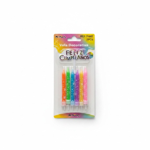 [VDPF-1193] Vela Decorativa Palito Feliz Cumpleaños Colores (25652) C/6u