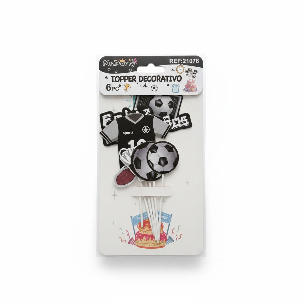 Adorno para Pastel Soccer Negro Mr Party C/6u
