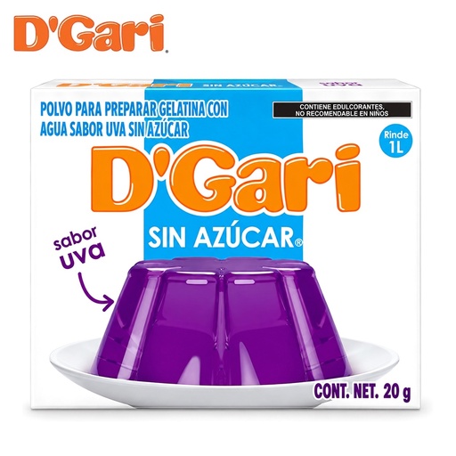 [POL-0040] Polvo para Preparar Gelatina D´gari sin Azúcar Sabor Uva de Agua 20gr