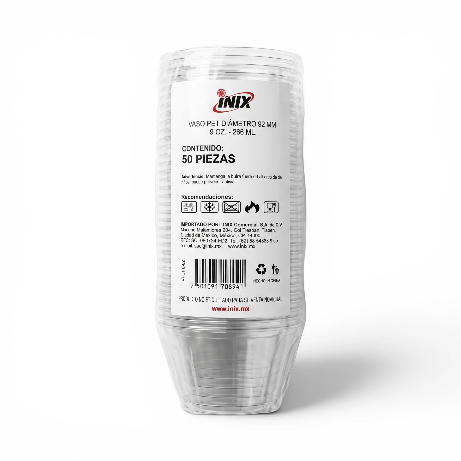 Vaso PET 9oz (V-PET-9-92) Inix C/50u