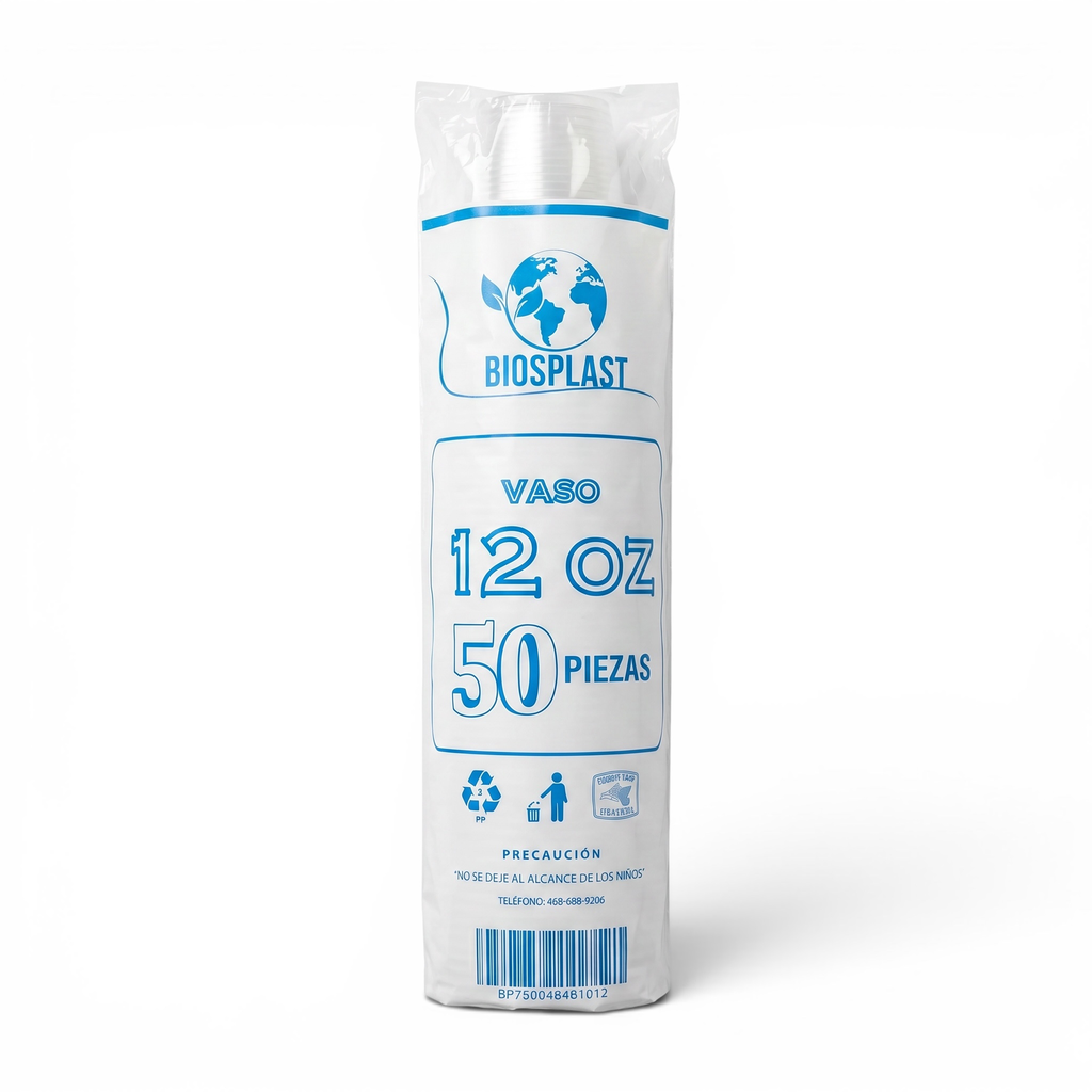 [VP1B-1176] VASO PLÁSTICO 12oz BIOPLAST 50u