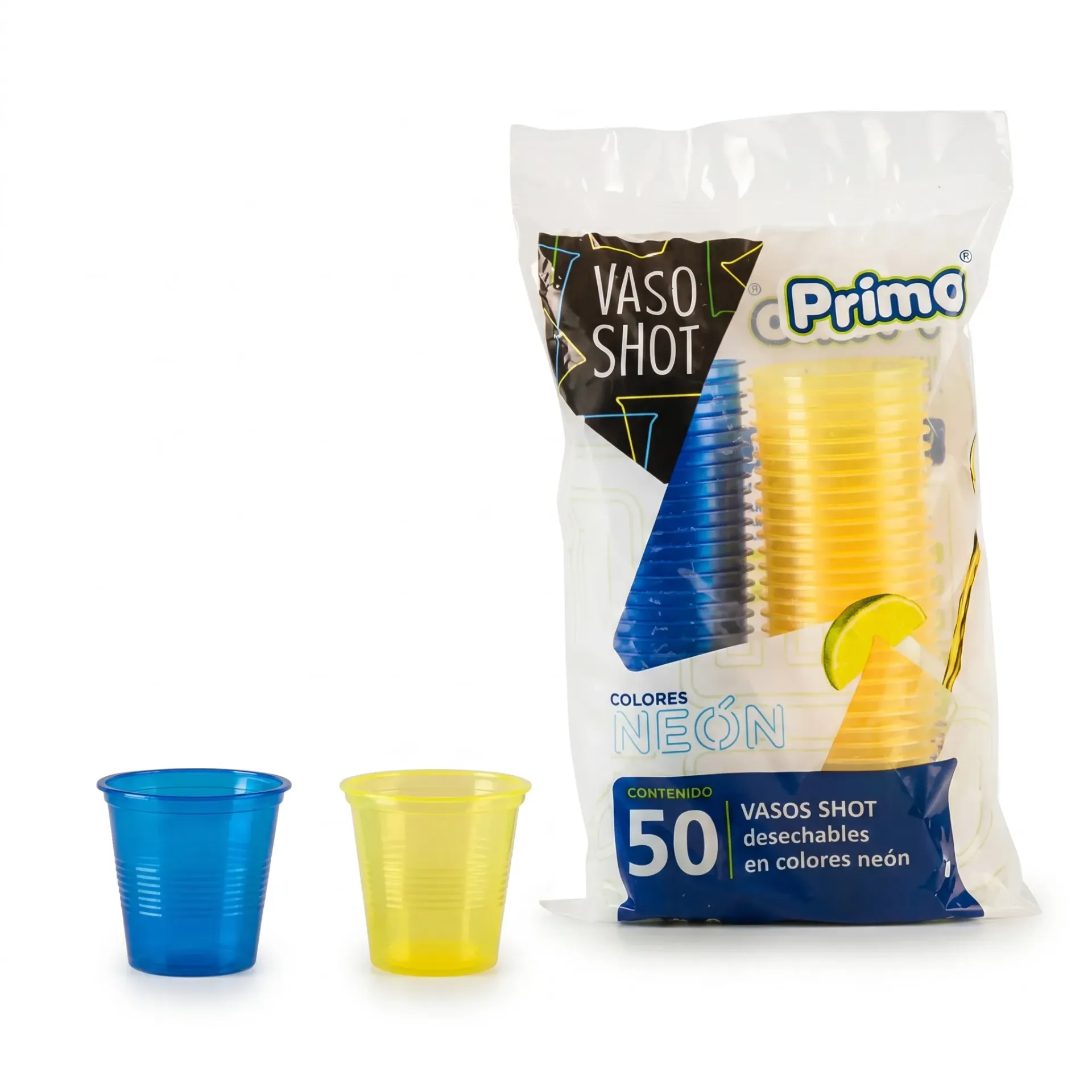 [VSP2-AMA-1181] VASO SHOT PET 2oz NEON PRIMO C/50u (Amarillo/Azul)