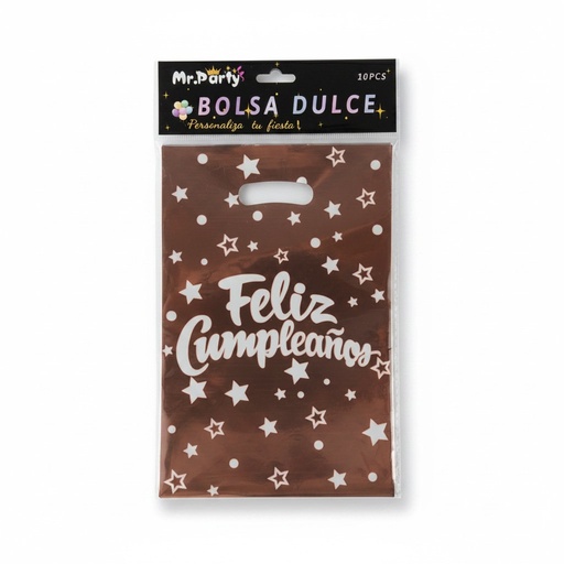 [BDFC-30016] Bolsa para Dulces Feliz Cumpleaños 12x25cm Rosa Metálico C/10u