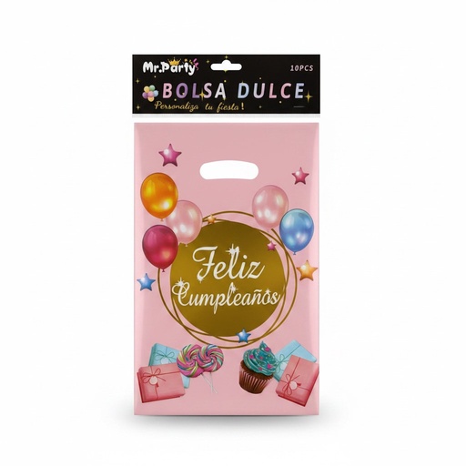 [BDFC-30015] Bolsa para Dulces Feliz Cumpleaños 12x25cm Rosa C/10u