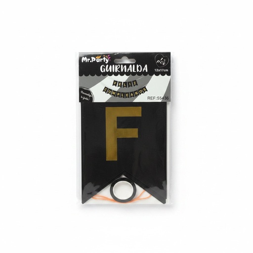 [GFCN-30042] Guirnalda Feliz Cumpleaños Negro y Dorado 12x17cm Mr Party C/15u