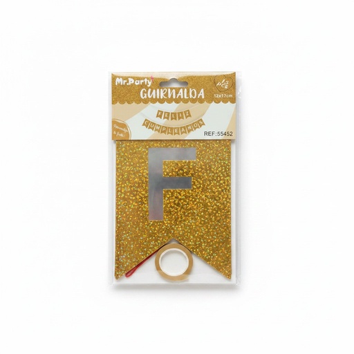 [GFCD-30040] Guirnalda Feliz Cumpleaños Dorado y Blanco 12x17cm Mr Party C/15u