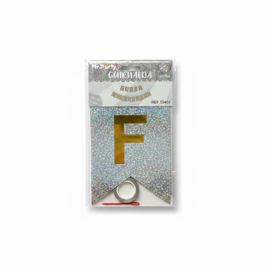 Guirnalda Feliz Cumpleaños Plata y Dorado 12x17cm Mr Party C/15u