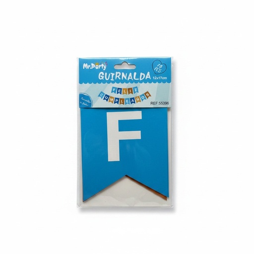 [GFCA-30039] Guirnalda Feliz Cumpleaños Azul y Blanco 12x17cm Mr Party C/15u