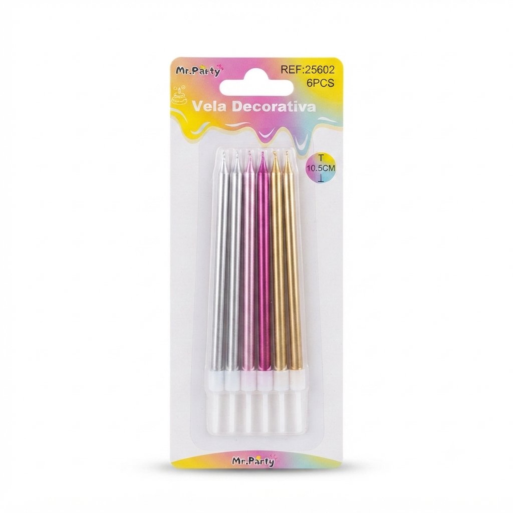 [VEL-MULTI-25602] VELA CUMPLEAÑOS MULTICOLOR C/6u