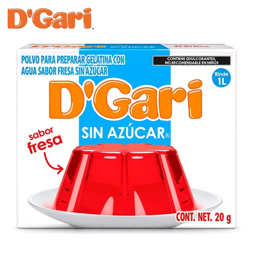 [PPGD-30050] Polvo para Preparar Gelatina D´gari sin Azúcar Sabor Fresa de Agua  20gr
