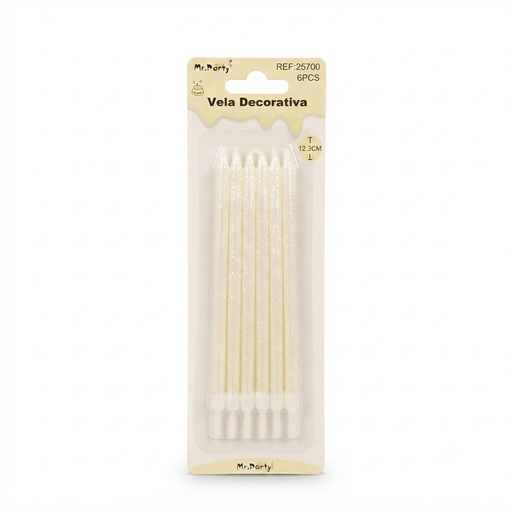 [VEL-BCA-25700] Vela Cumpleaños Blanco Glitter  C/6u