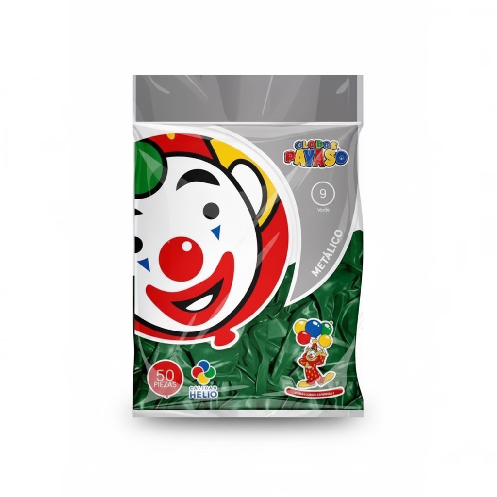 Globo Metálico #9 Verde Metálico El Payaso C/50u