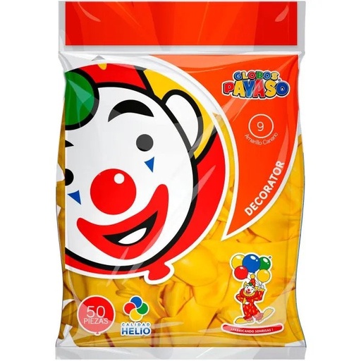 [GRDS-AMA-0655] Globo Redondo Decorativo Sólido 9" Amarillo Canario El Payaso C/50u