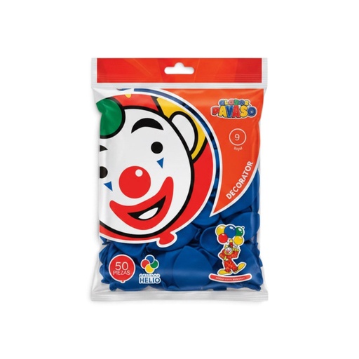[GRDS-AZU-0654] Globo Redondo Decorativo Sólido 9" Azul Royal El Payaso C/50u
