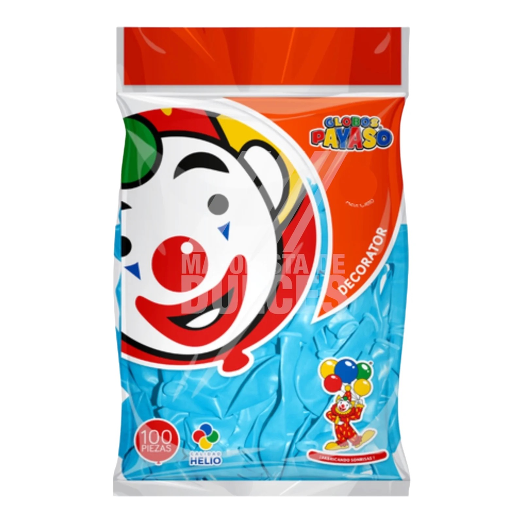 GLOBO REDONDO DECORATIVO SÓLIDO 9" AZUL CIELO EL PAYASO C/50u