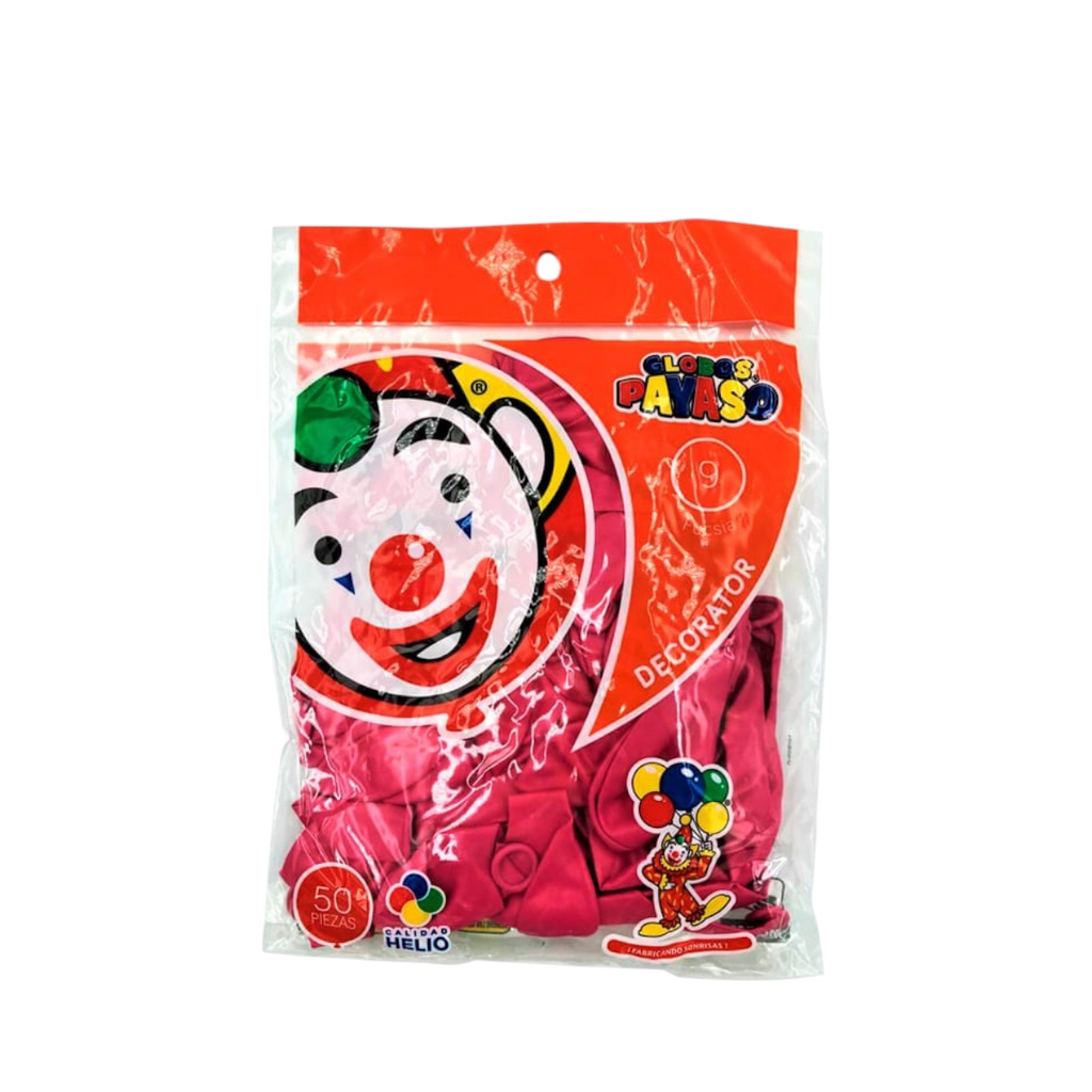 GLOBO REDONDO DECORATIVO SÓLIDO 9" FUCSIA EL PAYASO C/50u