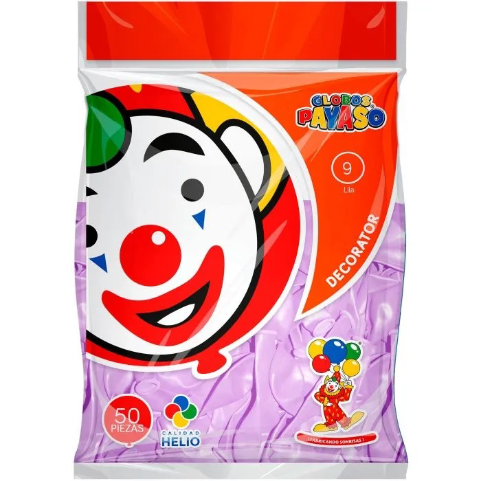 GLOBO REDONDO DECORATIVO SÓLIDO 9" LILA EL PAYASO C/50u