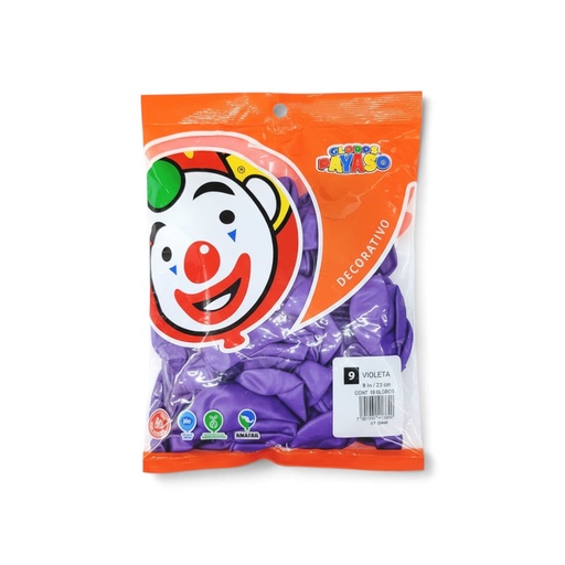 [GRDS-MOR-0660] Globo Redondo Decorativo Sólido 9" Violeta El Payaso C/50u