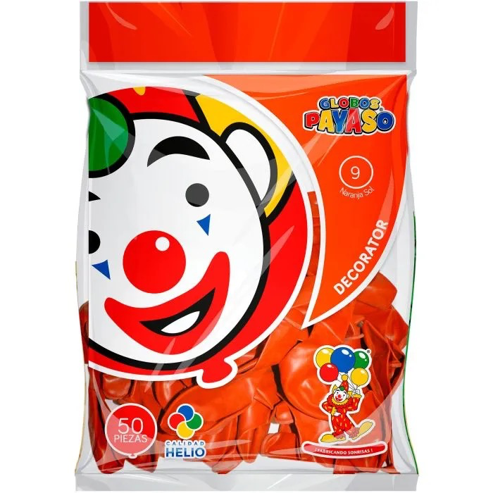 GLOBO REDONDO DECORATIVO SÓLIDO 9" NARANJA EL PAYASO C/50u