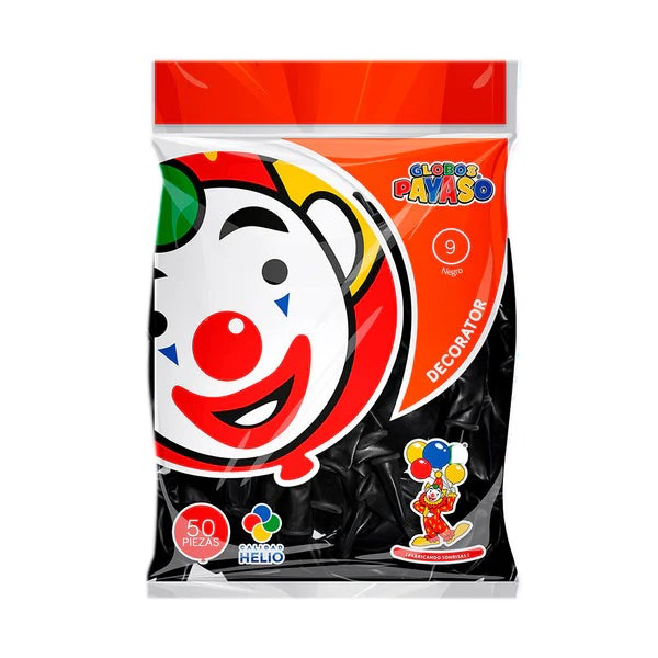 GLOBO REDONDO DECORATIVO SÓLIDO 9" NEGRO EL PAYASO C/50u