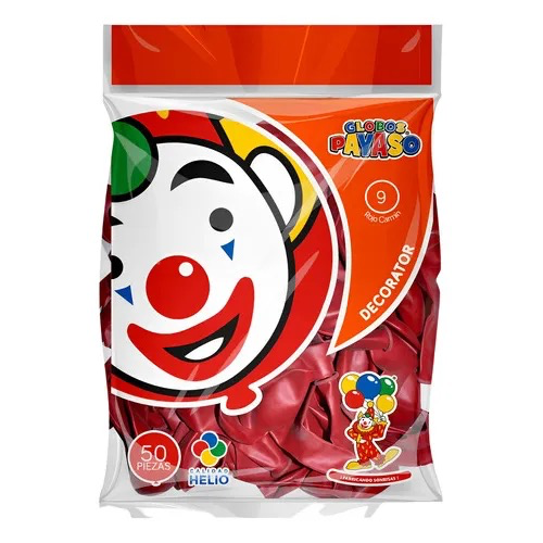 GLOBO REDONDO DECORATIVO SÓLIDO 9" ROJO CARMÍN EL PAYASO C/50u