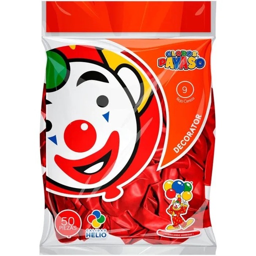[GRDS-ROJ-0664] Globo Redondo Decorativo Sólido 9" Rojo Cereza El Payaso C/50u