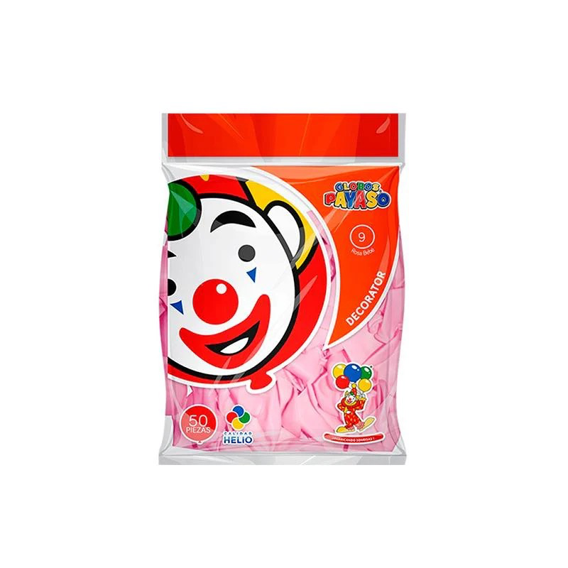 GLOBO REDONDO DECORATIVO SÓLIDO 9" ROSA BEBÉ EL PAYASO C/50u