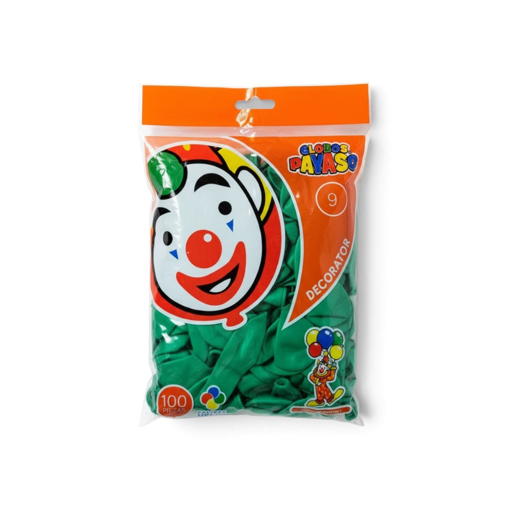 Globo Redondo Decorativo Sólido 9" Verde Jade El Payaso C/50u