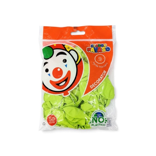 [GRDS-VER-0671] Globo Redondo Decorativo Sólido 9" Verde Manzana El Payaso C/50u