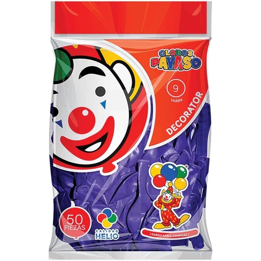 [GRDS-VIO-0672] Globo Redondo Decorativo Sólido 9" Violeta El Payaso C/50u